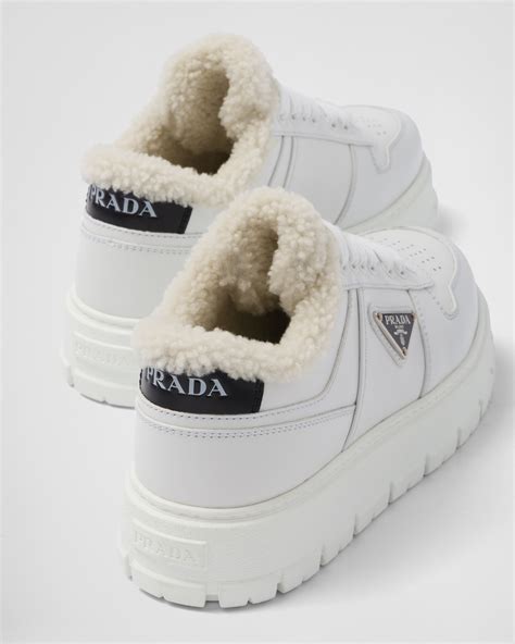 prada denim sneakers|prada leather and shearling sneakers.